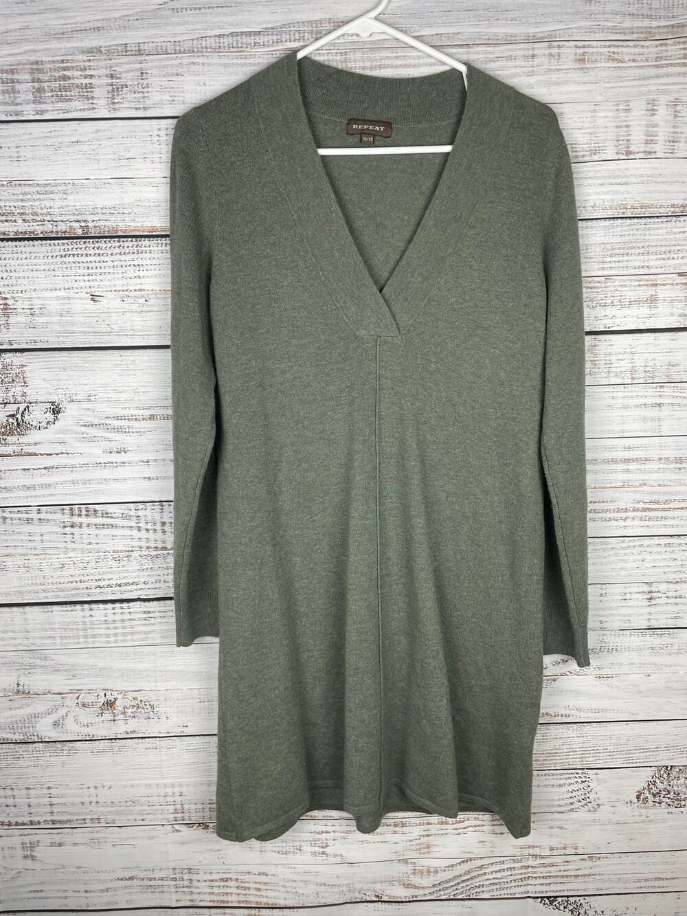 Repeat Wool Cashmere Long Sleeve Green Sweater Dress XS Cozy Warm Minimalist